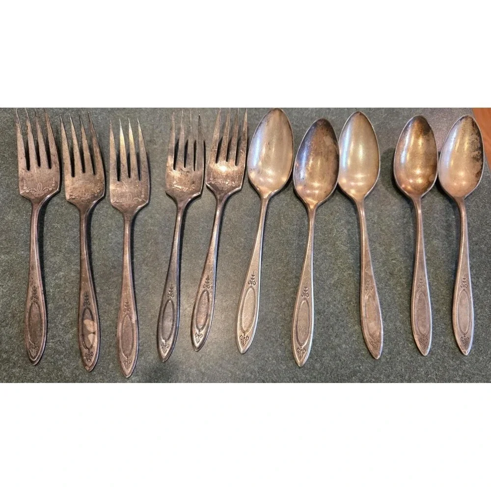 10 Pc Antique ONIEDA COMMUNITY PLATE  Flatware Art Deco 5 Salad Forks/5 Spoons